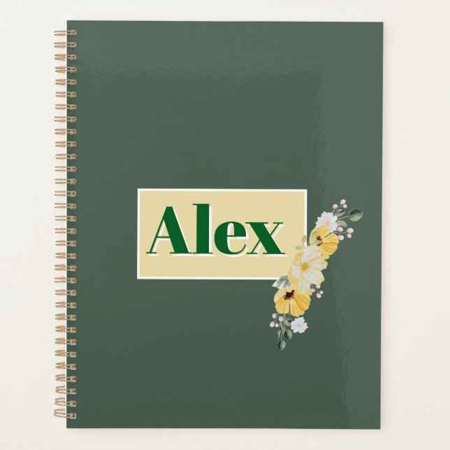 Agenda Flores Modernas em Aquarela & Fundo Verde (Frente)