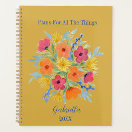 Agenda Flores Personalizadas de Aquarela em Amarelo