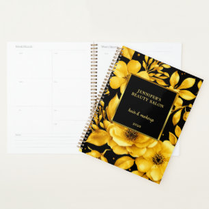 Agenda Flores pretas douradas compromisso profissional