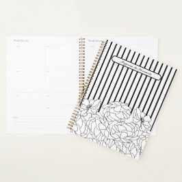 Agenda Flores Pretas e Brancas com Listras
