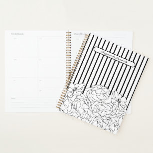 Agenda Flores Pretas e Brancas com Listras