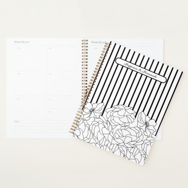 Agenda Flores Pretas e Brancas com Listras (Exibição)