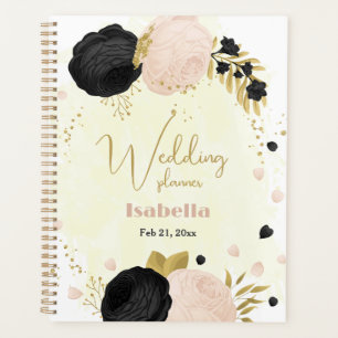 Agenda flores pretas e rosa douradas