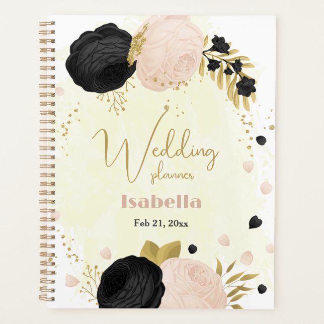 Agenda flores pretas e rosa douradas (Frente)