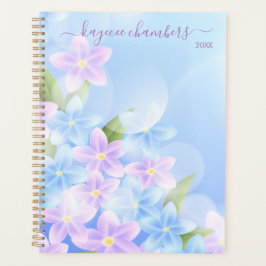 Agenda Flores Púrpura e Azul Personalizadas Elegantes