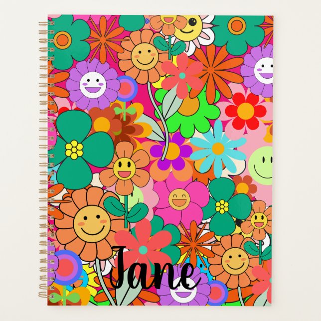 Agenda Flores Retro Groovy Boho Hippie (Frente)
