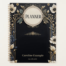 Agenda Flores românticas brilhantes sobre fundo azul prof