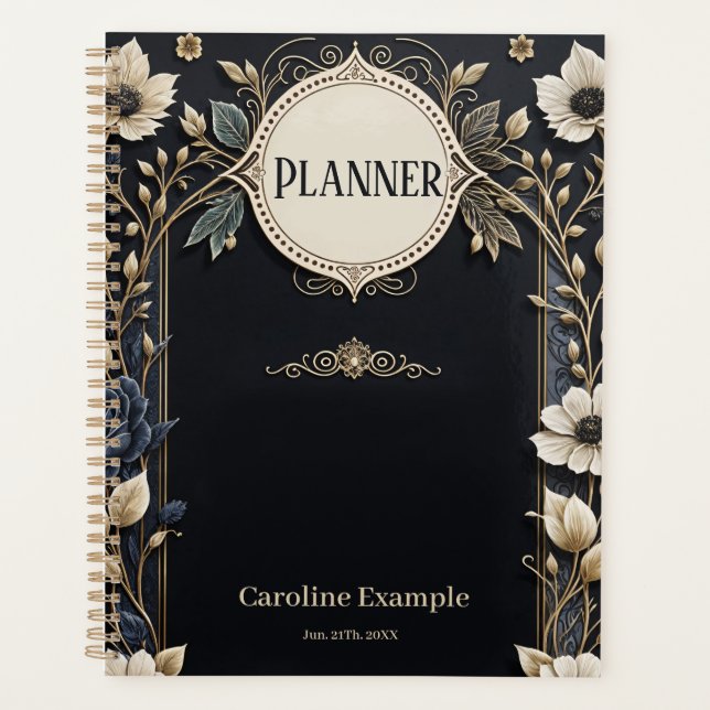 Agenda Flores românticas brilhantes sobre fundo azul prof (Frente)