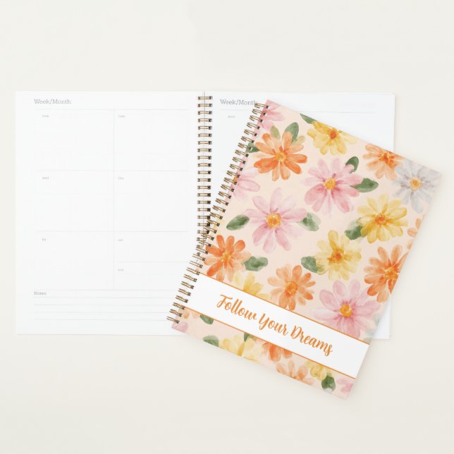 Agenda Flores Rosa Amarelo Azul Pêssego  (Exibição)