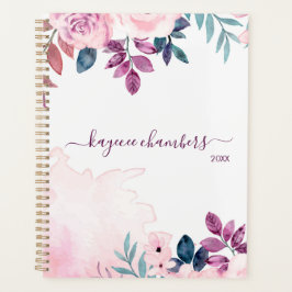 Agenda Flores Rosa e Roxos Personalizadas Elegantes Perso