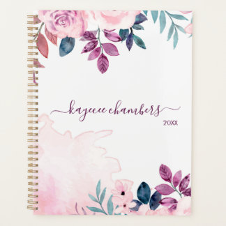 Agenda Flores Rosa e Roxos Personalizadas Elegantes Perso