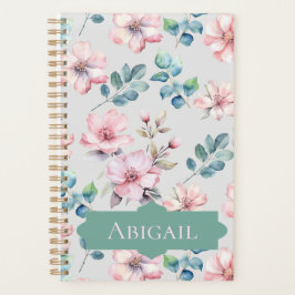 Agenda Flores Rosa Elegantes Planner de Cinzas Leves