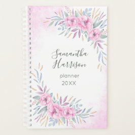 Agenda Flores Rosa Escamudo Monograma Elegante Aquarela