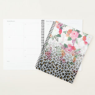 Agenda Flores-rosa-impressas, pretas, Douradas prateadas,