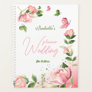 Agenda flores rosa quente folhas verdes borboletas casame