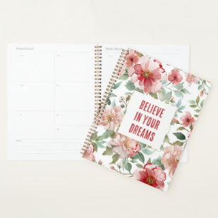 Agenda Flores Rosa Vermelhas Acredite nos Sonhos