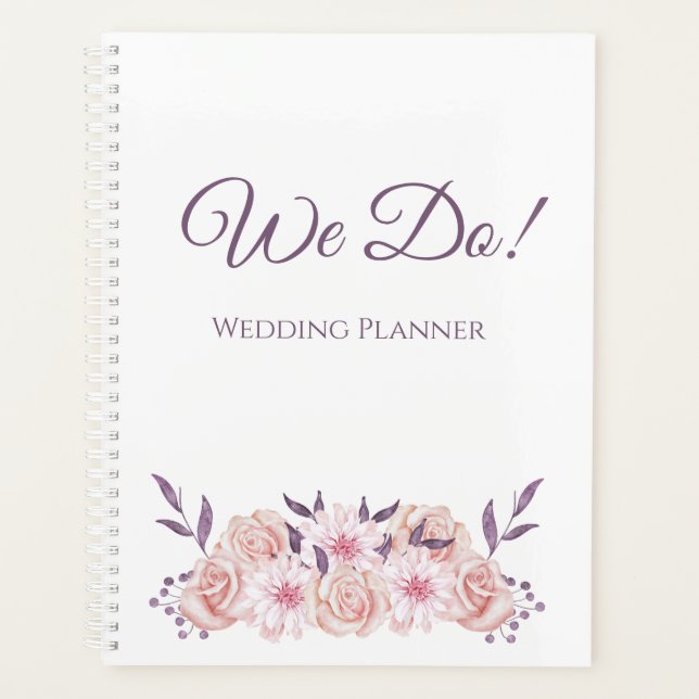 Agenda Flores Rosa-Vidro- Planner De Casamento (Frente)