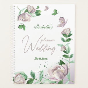 Agenda flores roxas e borboletas casamento verde