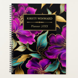 Agenda Flores Roxas e Turquesa em Aquarela Elegante