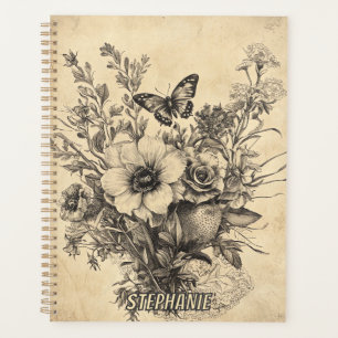 Agenda Flores russas e borboletas - Papel envelhecido (12