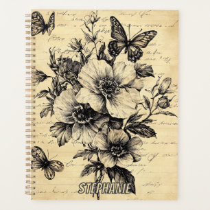 Agenda Flores russas e borboletas - Papel envelhecido (9)