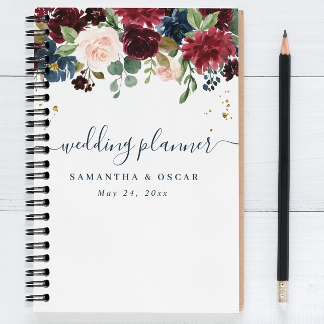 Agenda Flores Rustic Burgundy Marinho Blue & Red Beauty (Criador carregado)