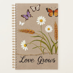 Agenda Flores selvagens boêmicas, borboletas, pedúnculos