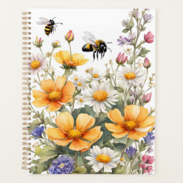 Agenda Flores Selvagens e Abelhas de Mel Aquarela