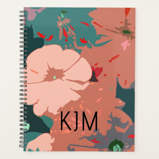 Agenda Flores Selvagens Monogramas Nome Personalizado Flo (Frente)