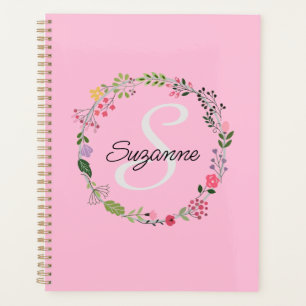 Agenda Flores Selvagens Rosa Personalizadas Monograma