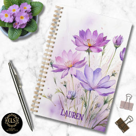 Agenda Flores Silvestres de Aquarela Roxa Nome Minimalist