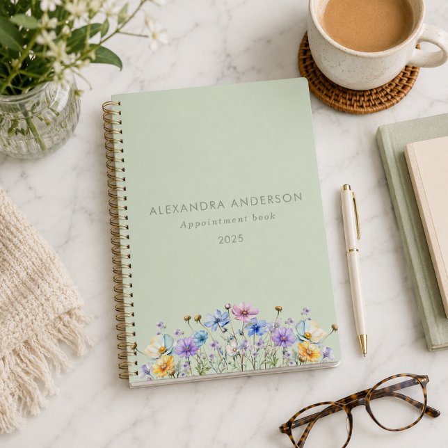 Agenda Flores Silvestres em Aquarela Minimalista Elegante (Elegant Floral Watercolor Wildflowers Minimal Planner )