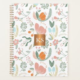 Agenda Flores silvestres Pastel com monograma metálico de