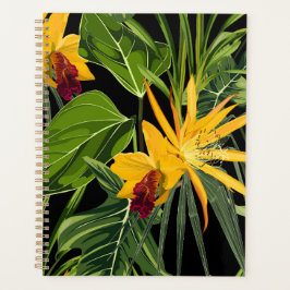 Agenda Flores tropicais e folhas de palma na impressão de