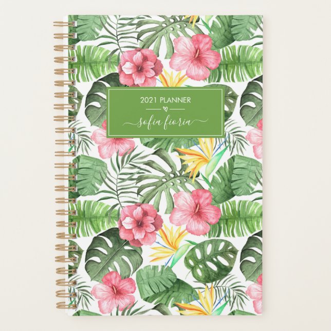 Agenda Flores Tropicais Hibiscus Elegante Nome Rascunho 2 (Frente)