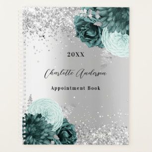 Agenda Flores verdes prateadas elegantes glamourosos 2026