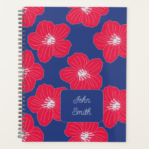 Agenda Flores Vermelhas no Script de Padrão Floral Azul_