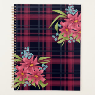Agenda Flores vermelhas xadrez-tartan-sem-costura