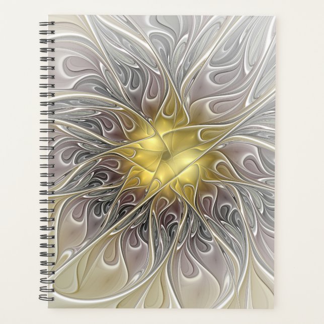 Agenda Florescer Com Flor Fractal Abstrata Moderna Dourad (Frente)