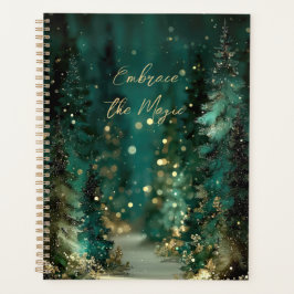 Agenda Floresta Dourada Mágica Verde Turquesa Bokeh