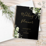 Agenda Floresta Floral Elegante Negra E Casamento Dourado<br><div class="desc">Elegante verde floral negro e dourado planejador de casamento personalizado com seus nomes e data especial de casamento. Projetado por Thisnotme©</div>