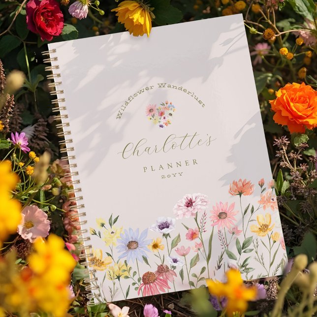 Agenda Florestas de Cama de Flores Selvagens (Wildflower Wanderlust Cute Watercolor Florals Planner)