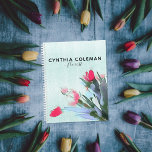 Agenda Florista de Ilustração de Buquê de Tulipas de Aqua<br><div class="desc">Design personalizado feminino para floristas com tulipas d'água buquê com texto totalmente personalizável.</div>