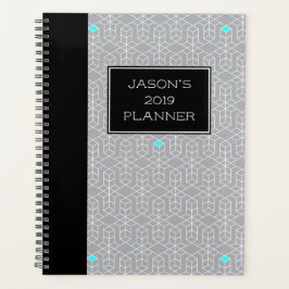 Agenda Foco Geométrico Personalizável em Preto e Cinza
