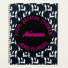 Agenda Foco, Respire, conquiste o ADHD| Preto,Branco, Ros