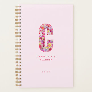 Agenda Fofa Monogramada Personalizada Floral Rosa Claro