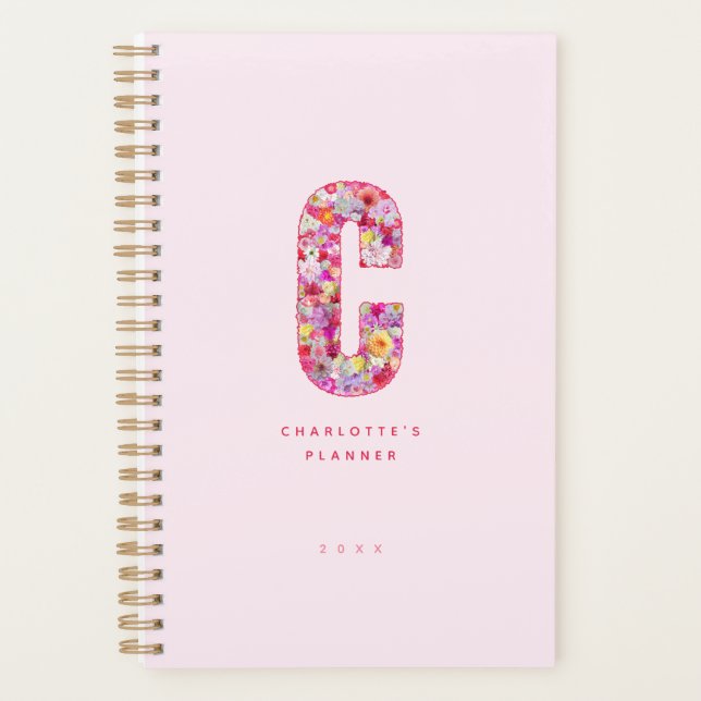 Agenda Fofa Monogramada Personalizada Floral Rosa Claro (Frente)