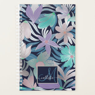 Agenda Folha Azul Roxo-Prateada Folha Monograma
