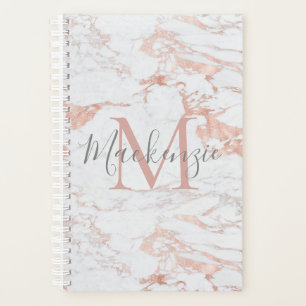 Agenda Folha de ouro Rosa de luxo Marble Monograma
