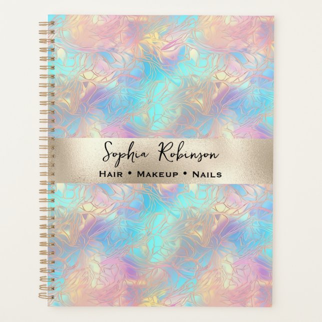 Agenda Folha Elegante Iridescente e Pérolas (Frente)